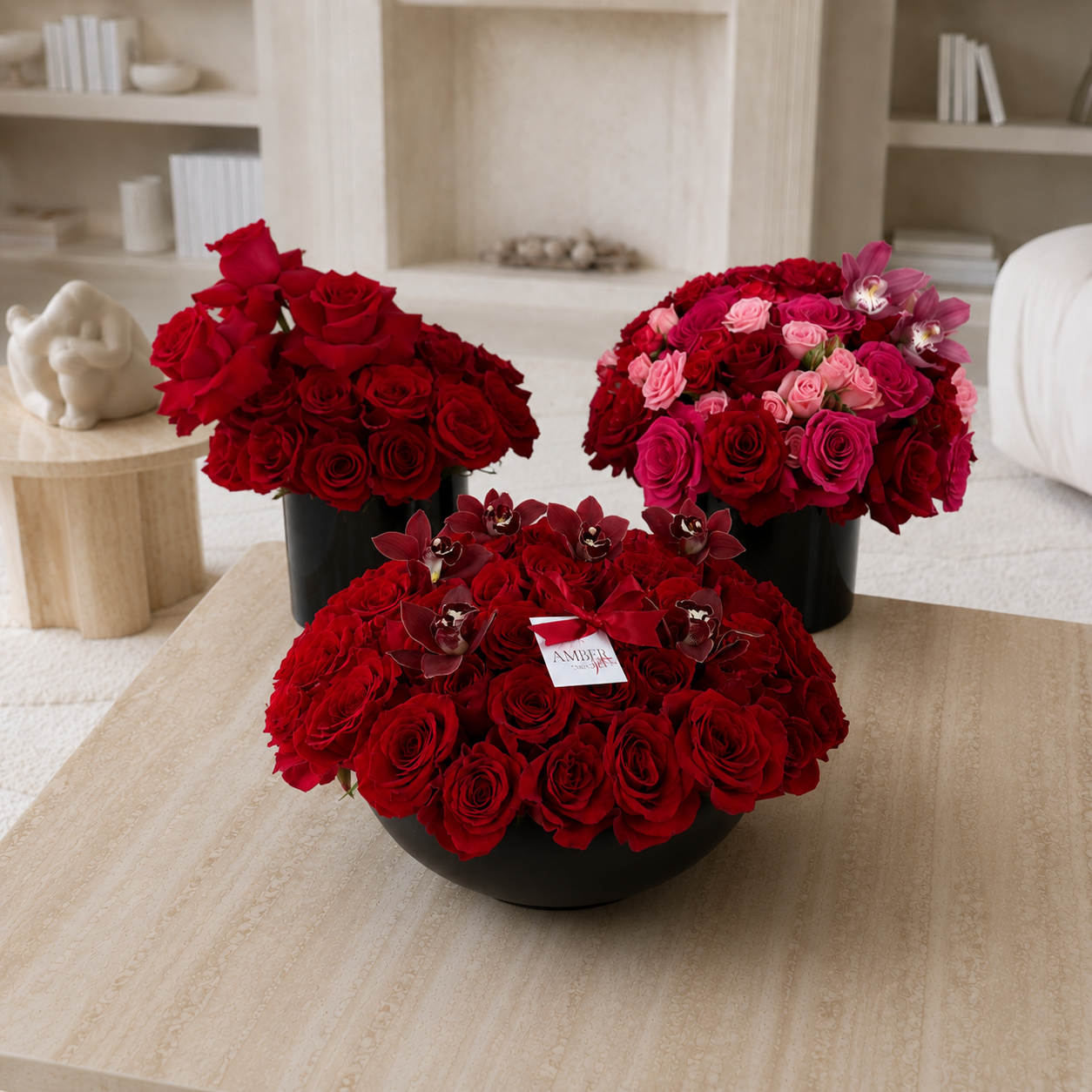 Red Rose & Orchid Arrangement
