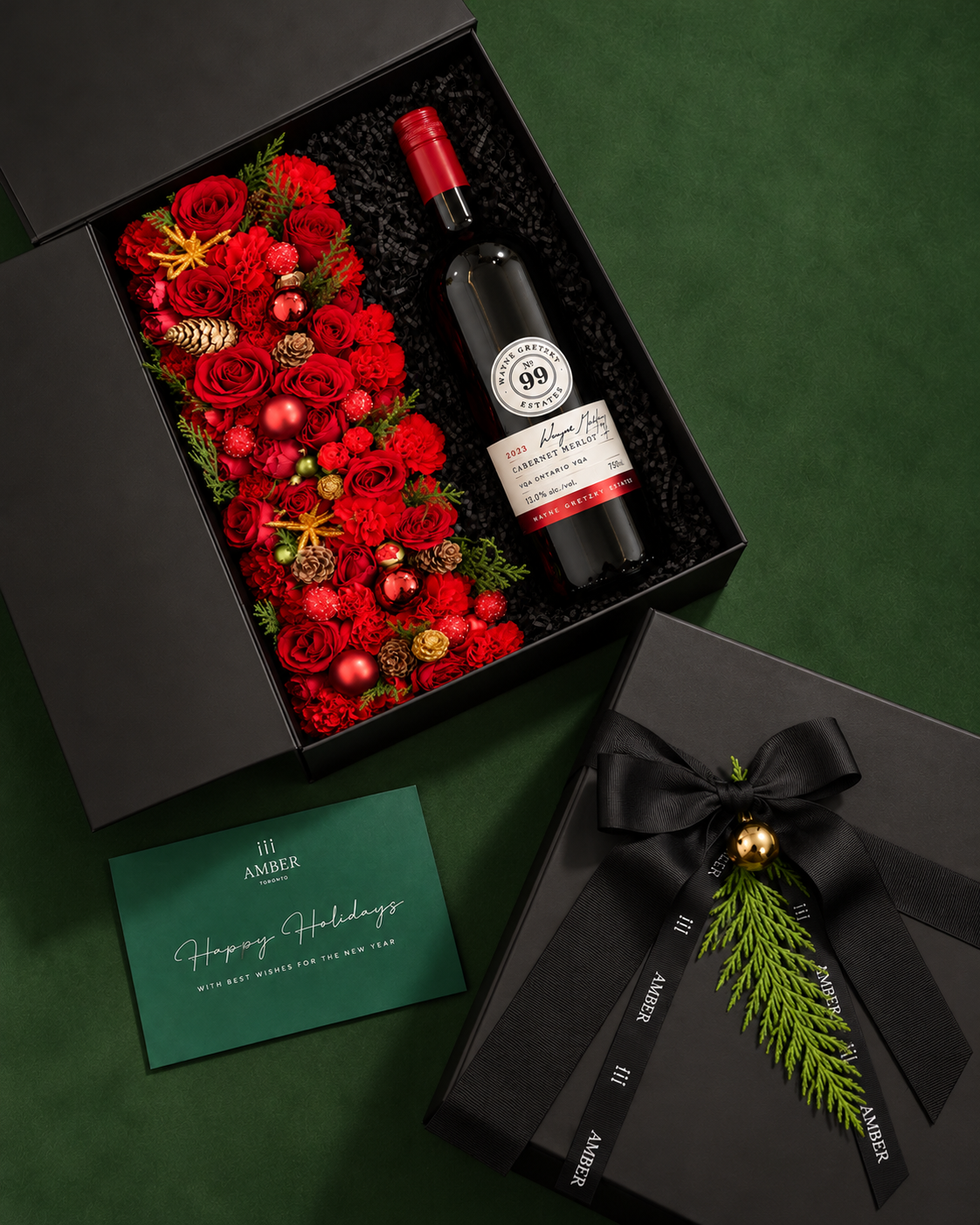 Wine & Red Holiday Floral Centrepiece