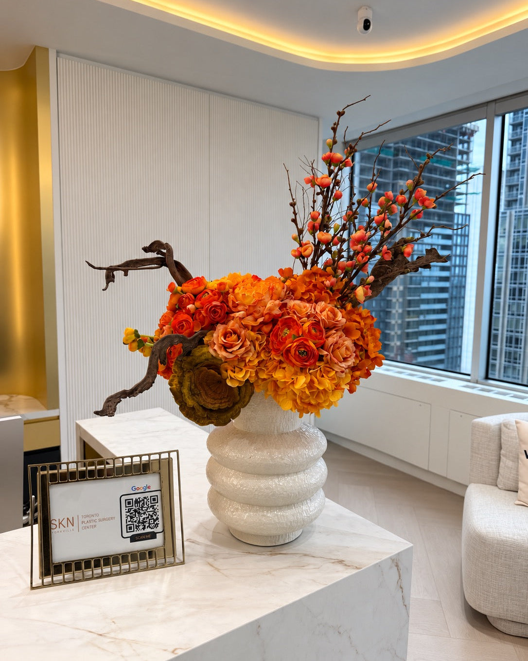 Reception desk faux floral design in Toronto. 