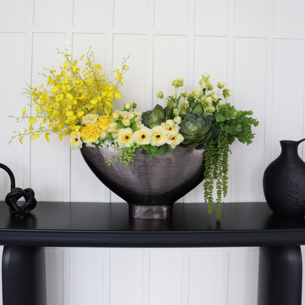 Yellow Faux Flower Arrangement with Succulent Accents
