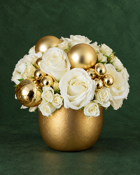 Ivory & Gold Christmas Rose Arrangement