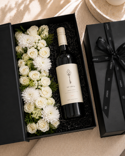 White Flowers & Liquor Gift Box